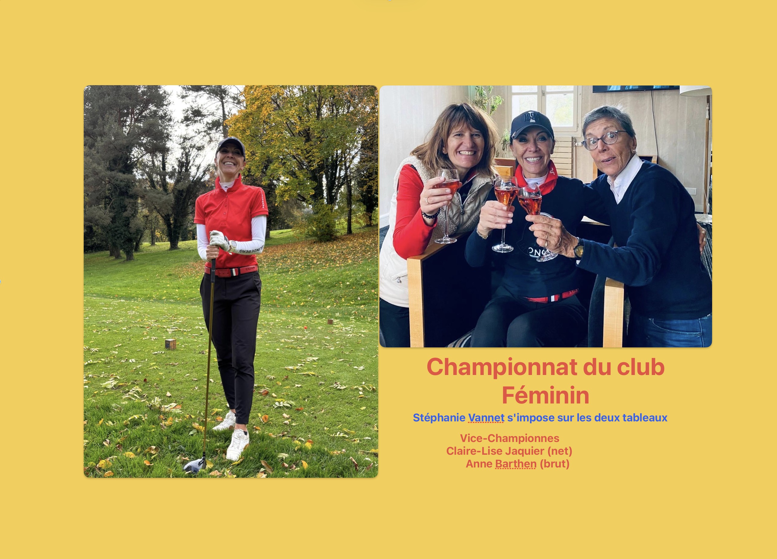 CHAMPIONNAT DU CLUB: résultats féminins